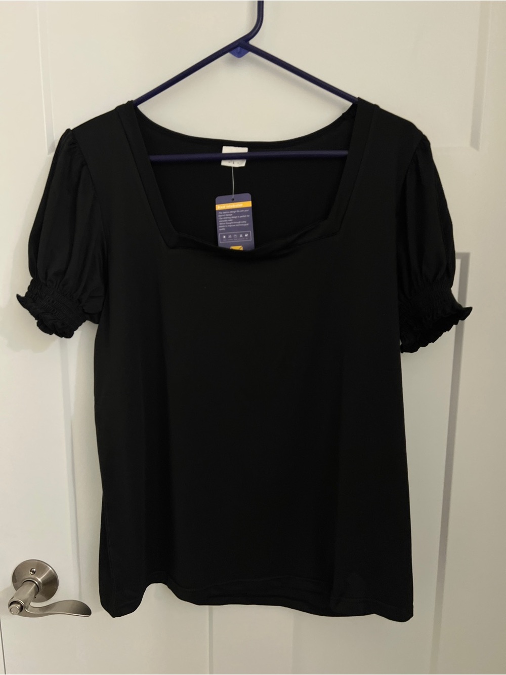 Women’s Black Puff Sleeve Square Neck Top